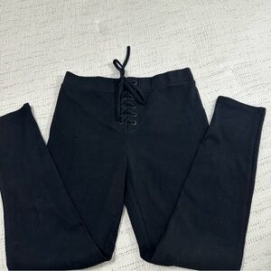 High-Rise Black Lace-Up Front Leggings